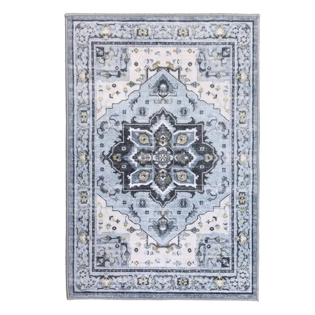 Muddy Carpet Azure Washable Area Rugs for Living Room, Bedroom & Dining Room – Modern Soft Low Pile Non Slip Carpet – Pet Friendly Waterproof Foldable Rugs for Home
