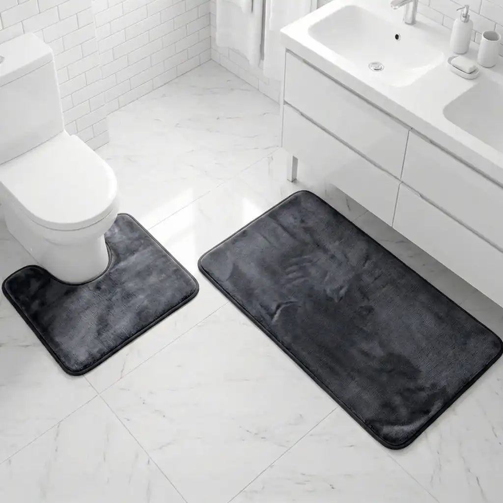 Muddy Mat® Memory Foam Bath Mat Set 2 Piece – Velvet Soft Non Slip Bathroom Rugs Set, Thick Absorbent Washable Bath Mats for Bathroom Floor and Shower, 20"x30" + 20"x20" U-Shaped