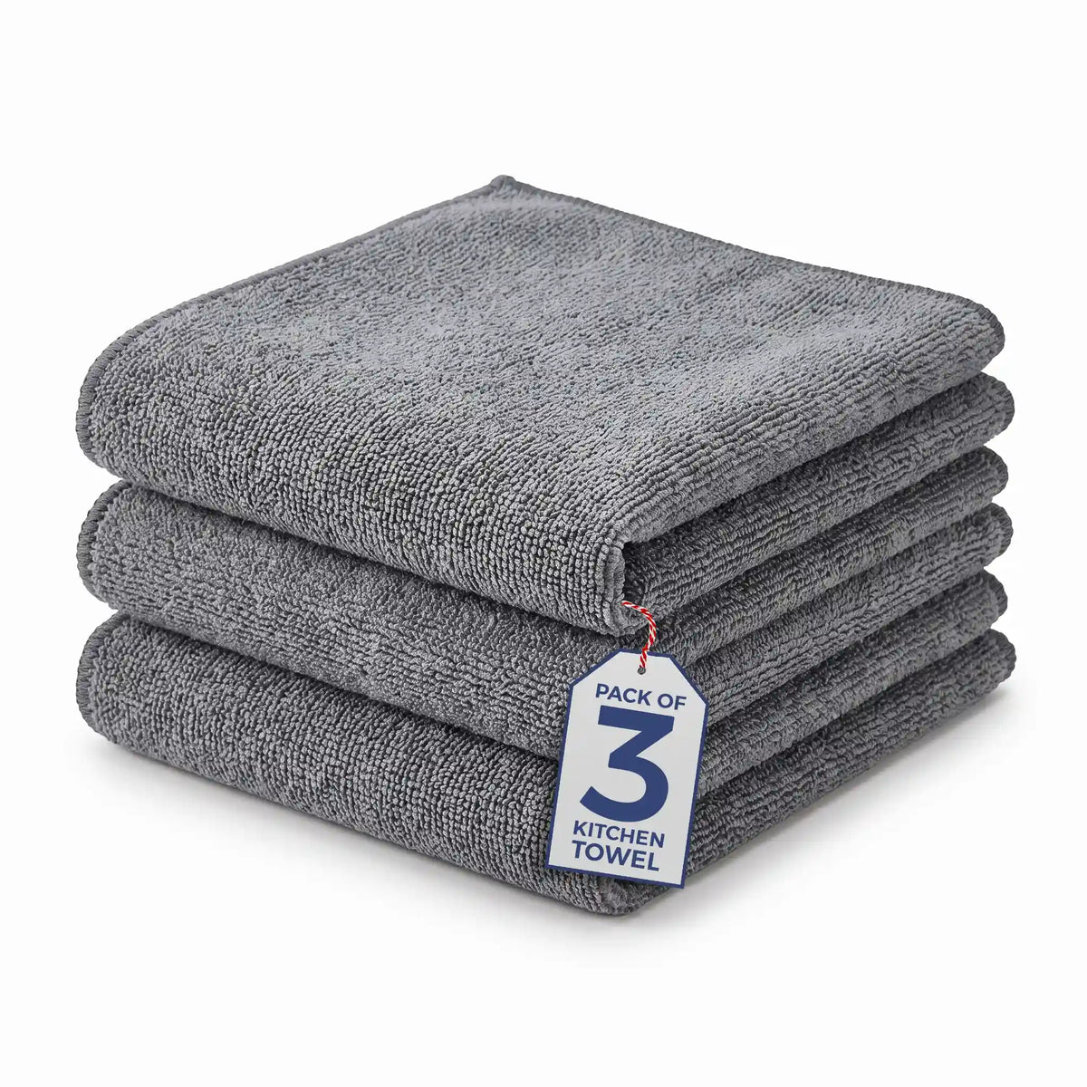 Muddy Mat® Kitchen Towels 3 Pack - Super Absorbent Microfiber Dish Cloths, Quick Dry Soft Cleaning Towels for Dishes, Counters and Spills, Machine Washable, Grey 11.8" x 11.8"