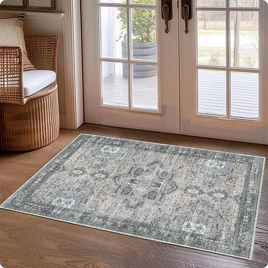 Muddy Carpet Blue Bell Washable Area Rugs for Living Room, Bedroom & Dining Room – Modern Soft Low Pile Non Slip Carpet – Pet Friendly Waterproof Foldable Rugs for Home
