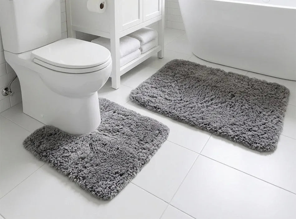 Muddy Mat® Fluffy Bathroom Rugs 2 Piece Set, Soft Absorbent Microfiber Bath Mats, Non Slip, Quick Dry, Machine Washable for Floor, Tub, Shower & Toilet, 20"x30" + 20"x20" U-Shaped