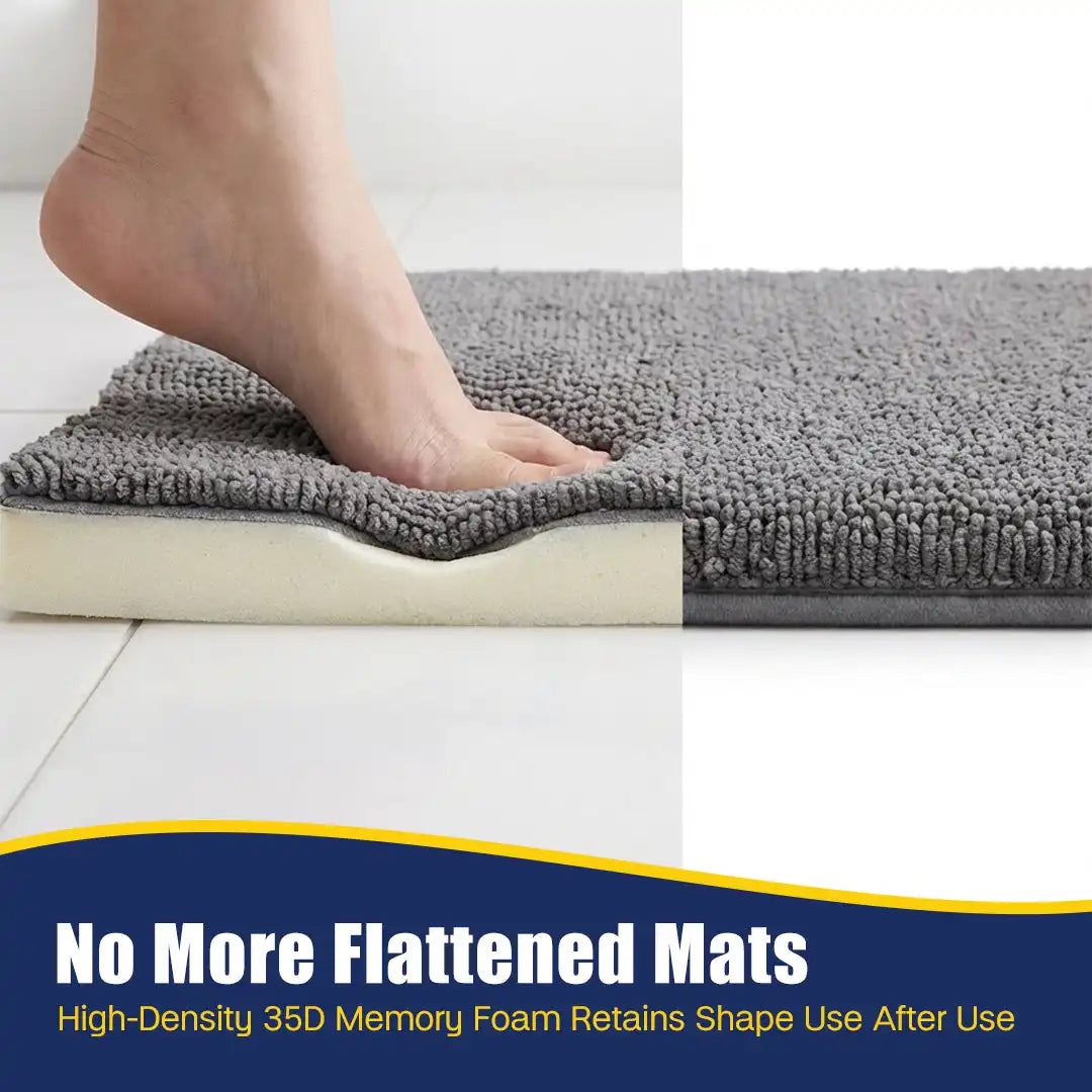 Muddy Mat® CloudStep Bathroom Rugs 2 Piece Set, Non Slip Bath Mats for Bathroom, Absorbent Memory Foam Chenille, Machine Washable Quick Dry Toilet Rug Set, 20"x30" + 20"x20" U-Shaped