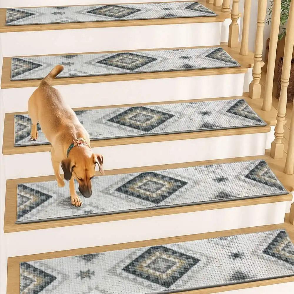 Muddy Mat® Soft Chenille Stair Treads Non-Slip Reusable, Super Absorbent Stair Treads for Wooden Steps, Tile & Marble Floor, Easy to Install & Machine Washable - Diamond 30'' x 7''